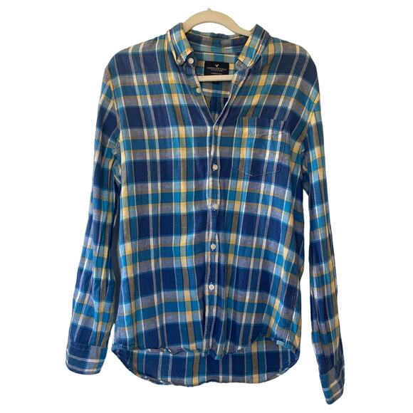 Men’s American Eagle Seriously Soft Plaid Long Sleeve Button Down Size S - Picture 1 of 7